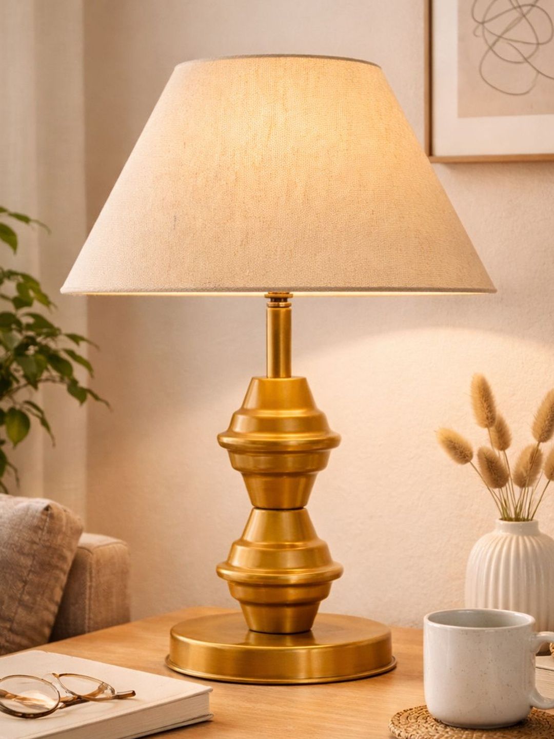 Decorcity Brown Textured Metal Contemporary Frusturical Shaped Table Lamp-image-39