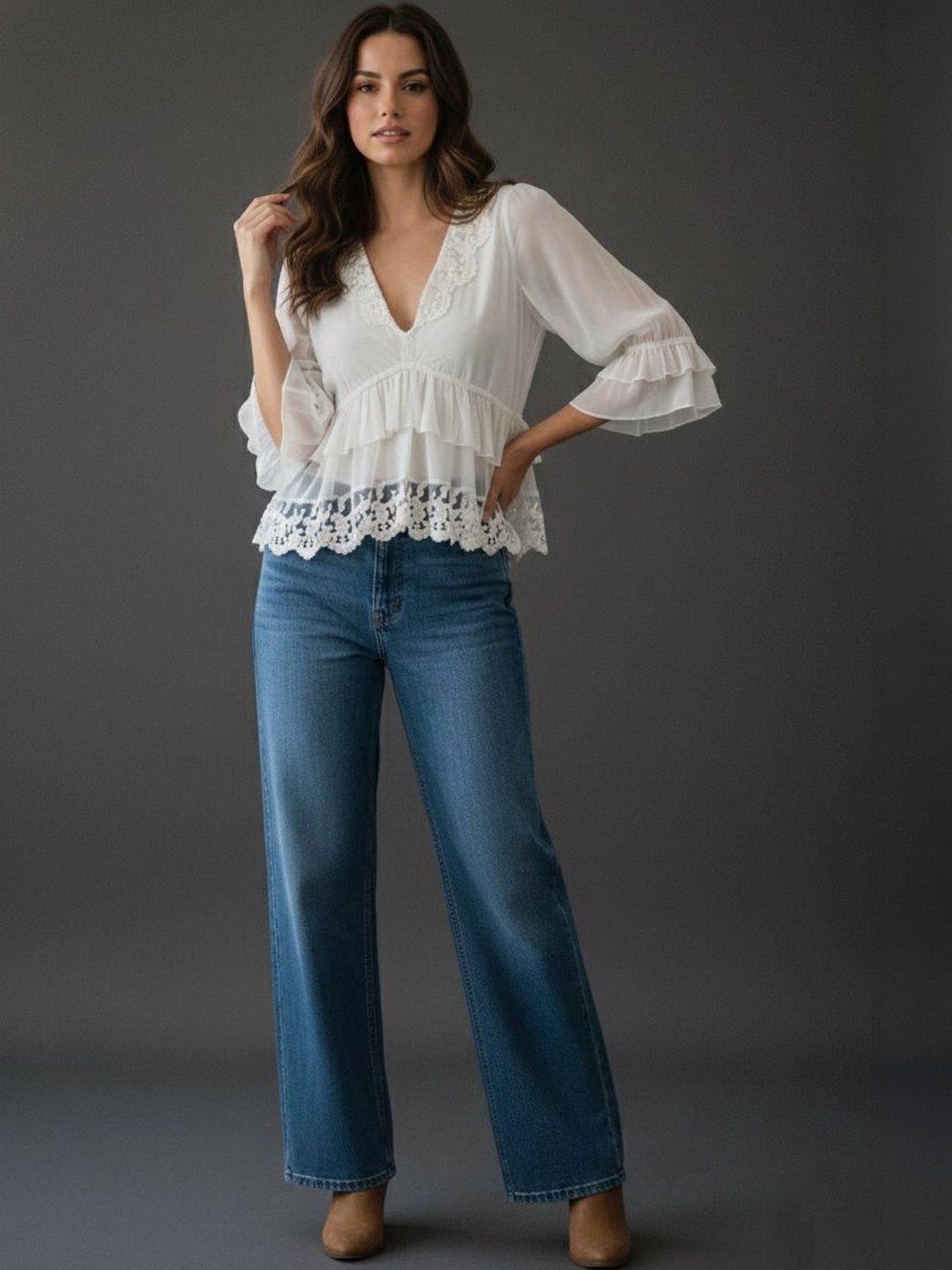 Athena Flared Sleeve Ruffles Georgette Top-image-45
