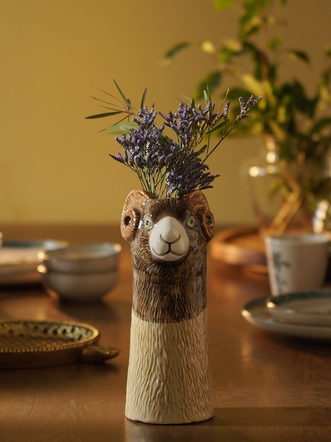 Pure Home and Living Brown & Beige Textured Sheep Ceramic Flower Vases-picture-17