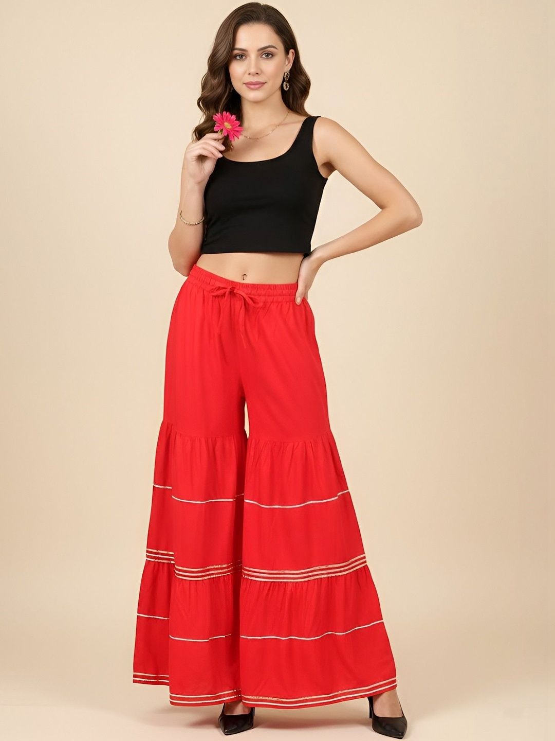 MUFFLY Women Embellished Flared Handloom Ethnic Palazzos-picture-54