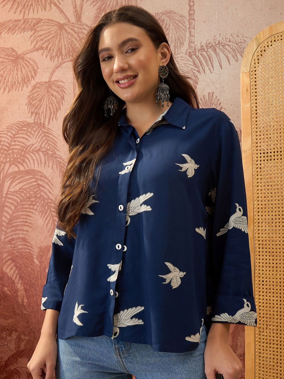 Sangria Printed High-Low Shirt Style Tops-picture-14