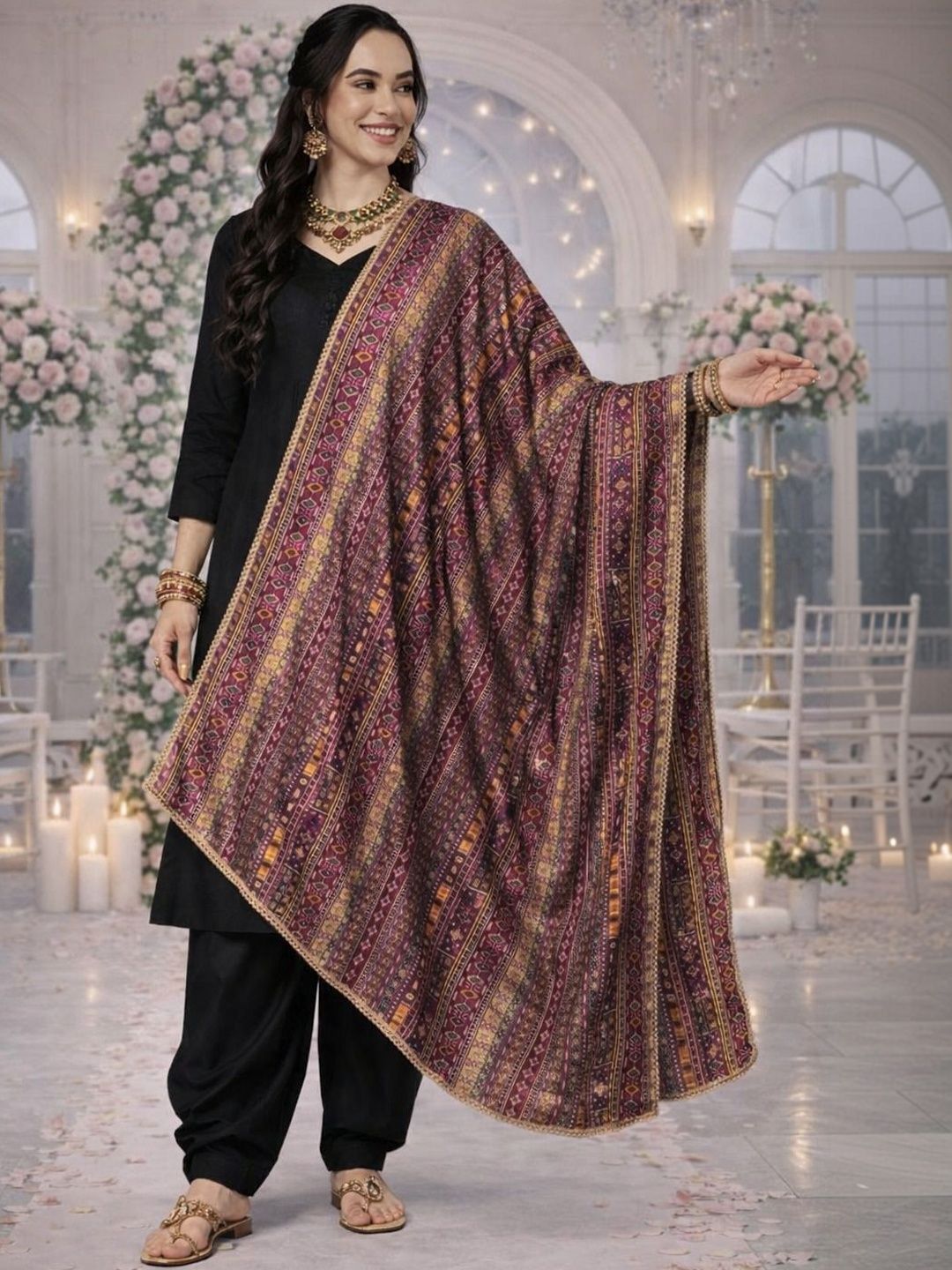 HERE&NOW Printed Kalamkari Dupatta with Gotta Patti-picture-22