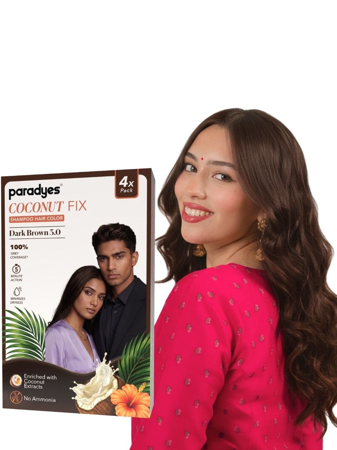 Paradyes Set Of 4 Coconut Fix Shampoo Hair Colour - 100 ml - Dark Brown 3.0-image-44