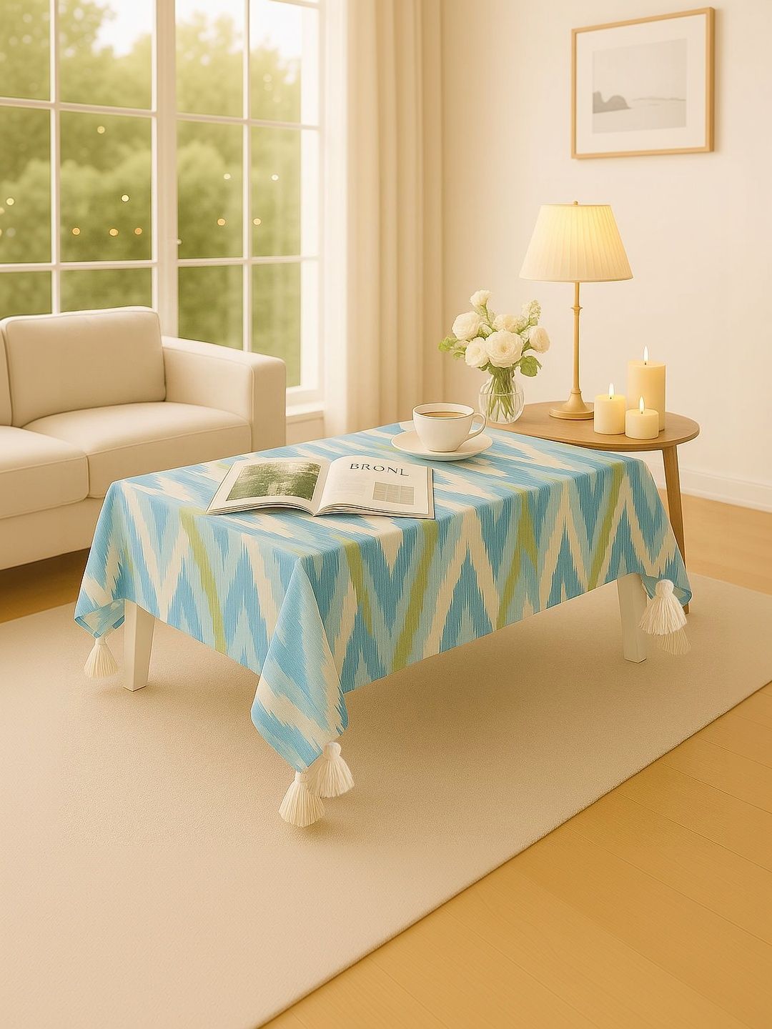 THROWPILLOW Sea Green Anti-Slip 8-Seater Table Cover with Embellished details-picture-35