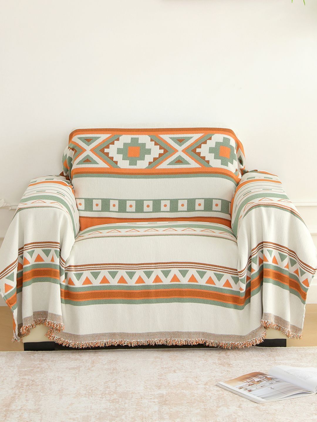 Story@home Off White & White Printed 1 Piece Sofa Cover-picture-15