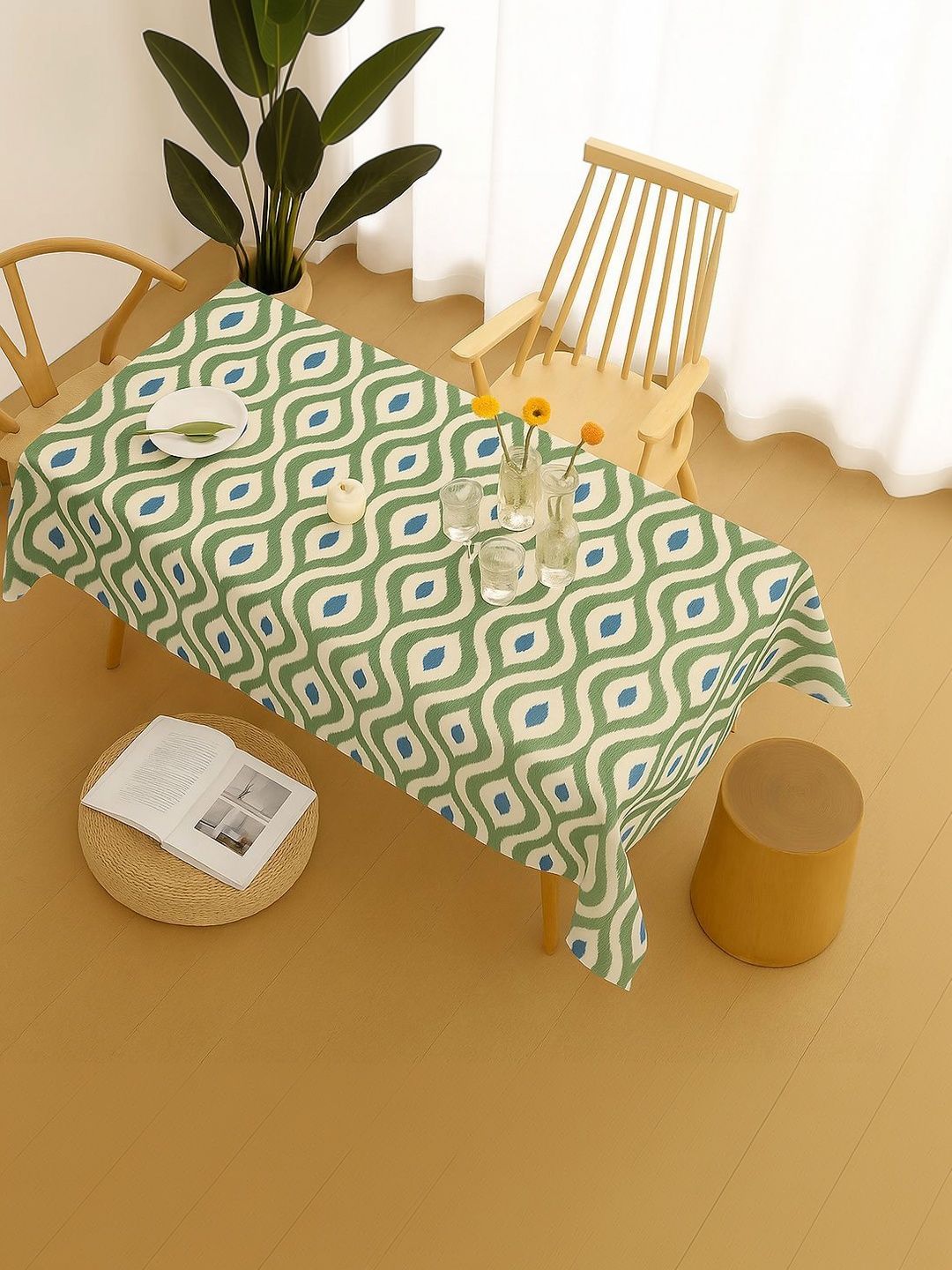 THROWPILLOW Olive Green Geometric Printed 8-Seater Table Cover with Embellished details-image-9