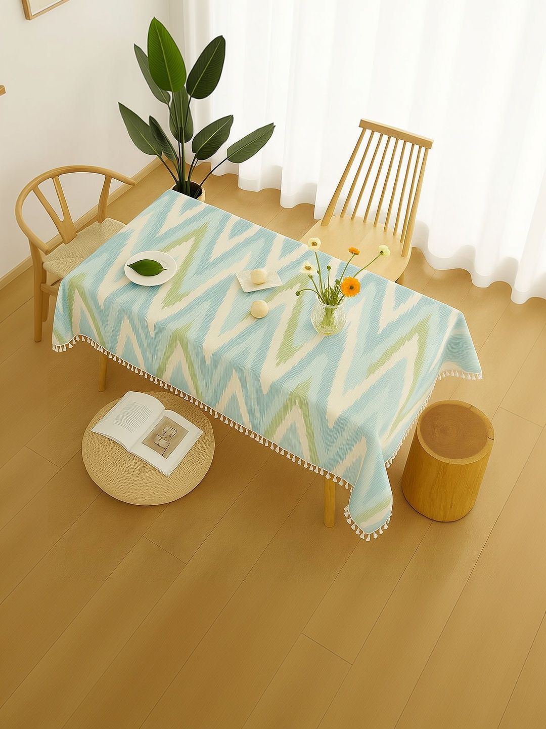 THROWPILLOW Sea Green Anti-Slip 8-Seater Table Cover with Embellished details-picture-4