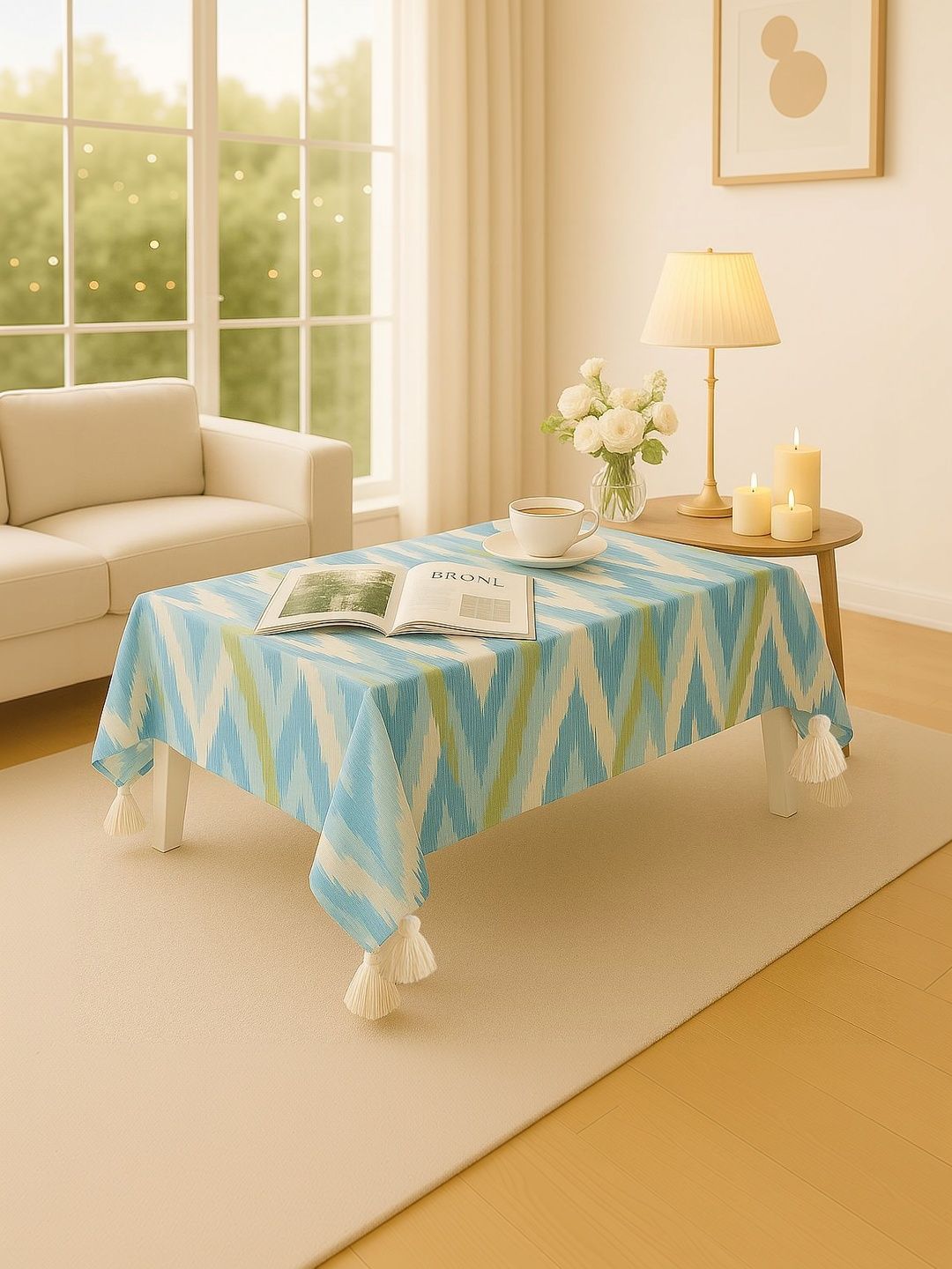THROWPILLOW Sea Green Anti-Slip 6-Seater Table Cover with Embellished details-picture-34
