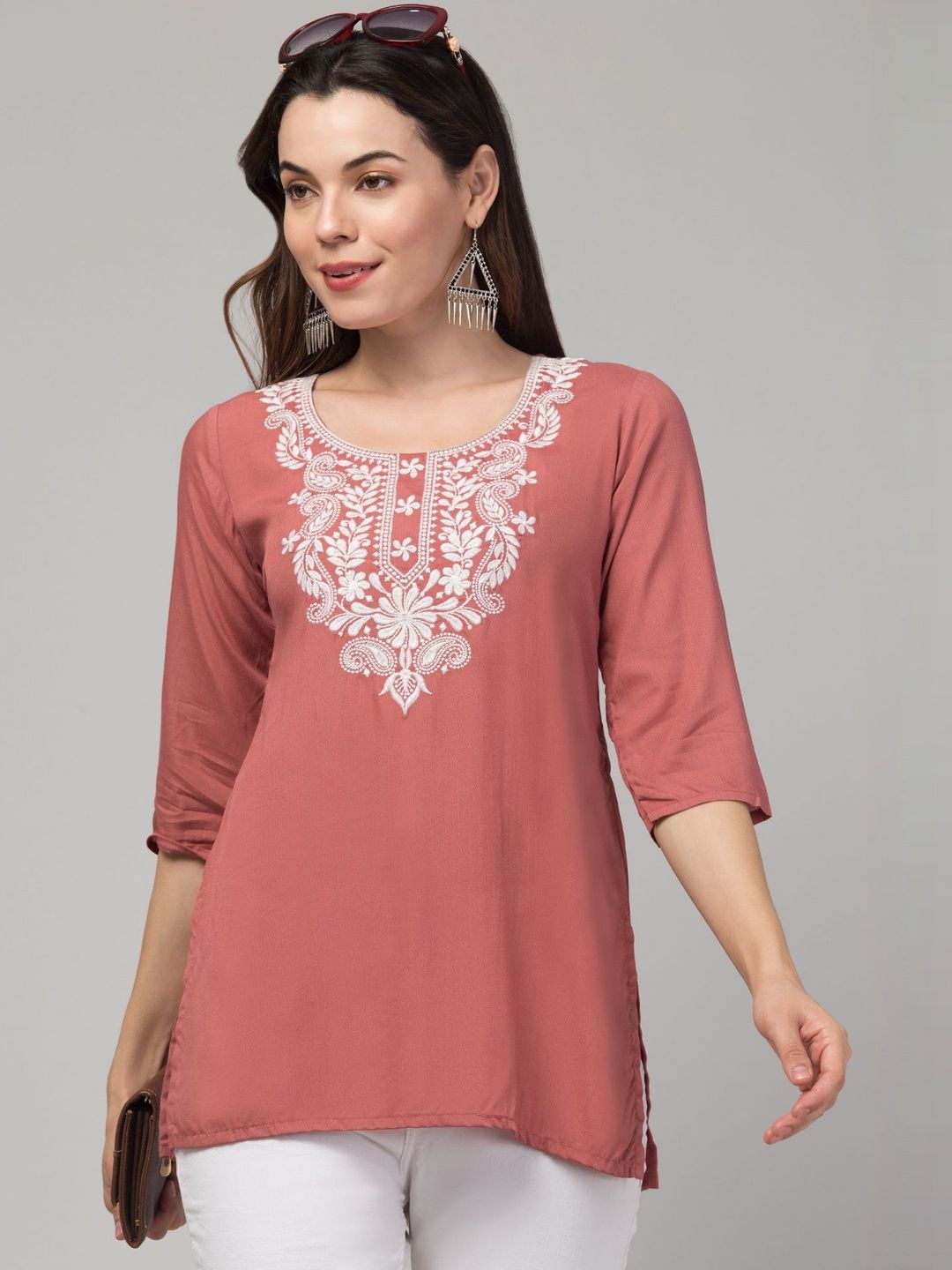 CROWN KING GARMENTS Ethnic Motifs Embroidered Chikankari Chikankari Kurti-picture-14