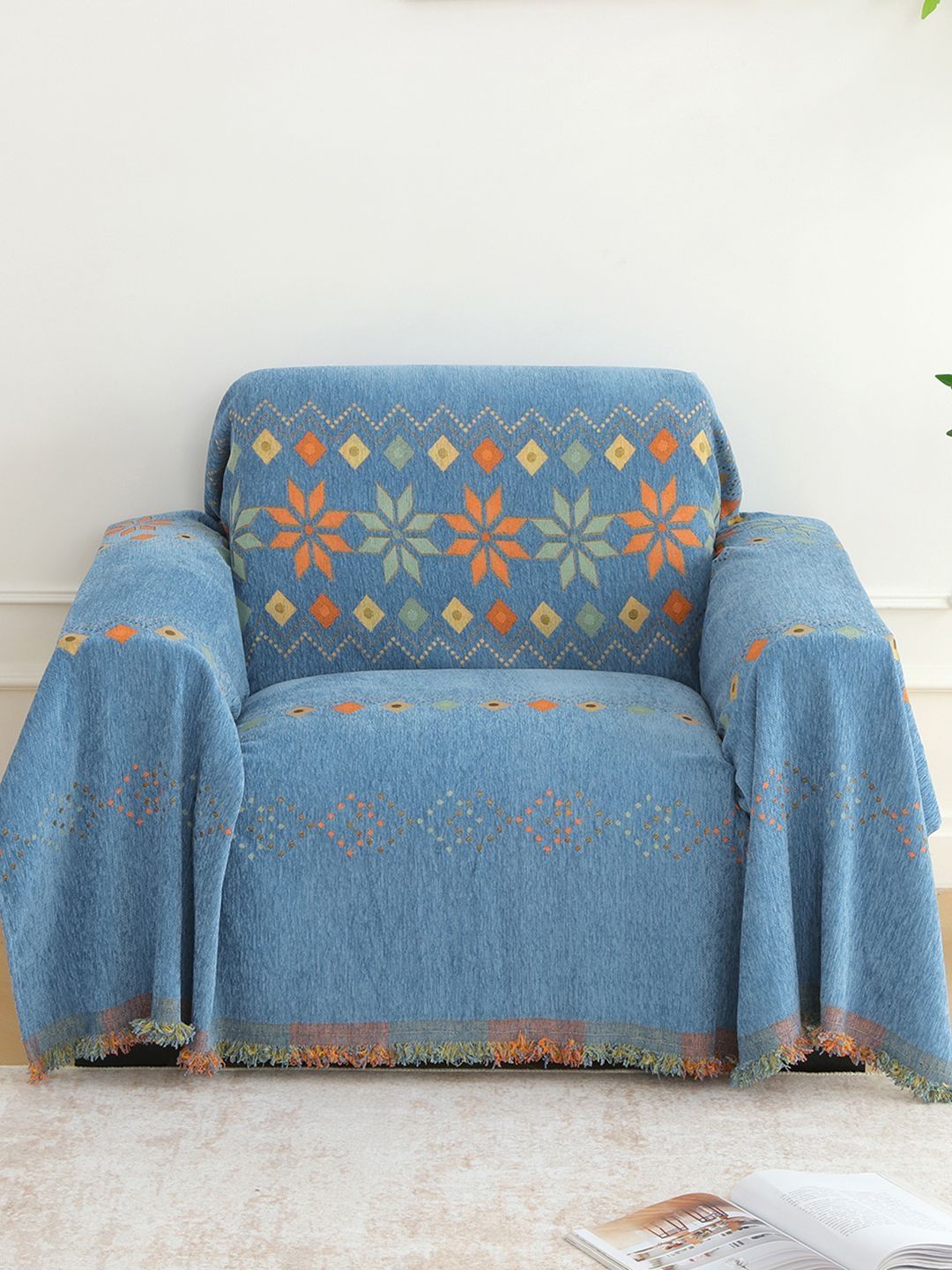 Story@home Blue & Blue Printed 1 Piece Sofa Cover-picture-43