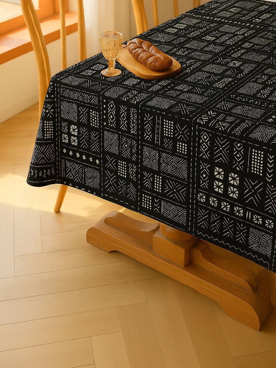 THROWPILLOW Black Geometric Anti-Slip 8-Seater Table Cover with Embellished details-picture-39
