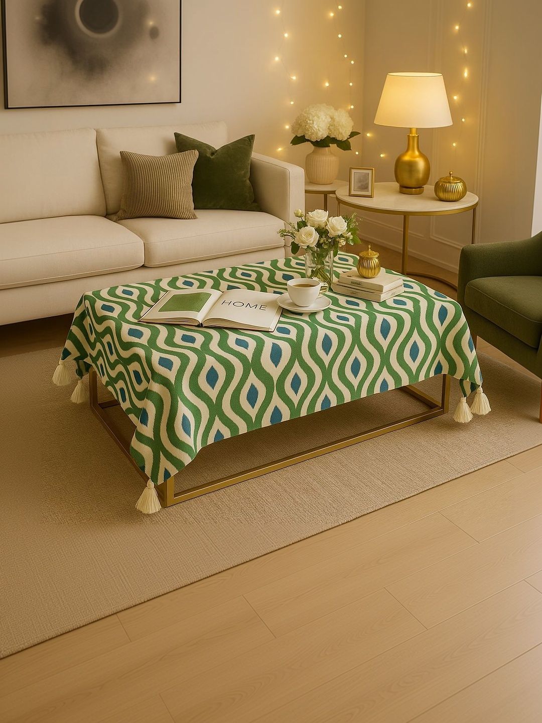 THROWPILLOW Olive Green Geometric Printed Anti-Slip 8-Seater Table Cover-picture-57