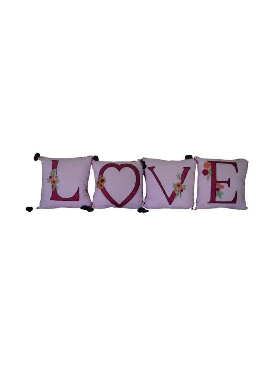 Swadha The Art of handcrafted Love Pink Set of 4 Square Cushion Covers-image-21