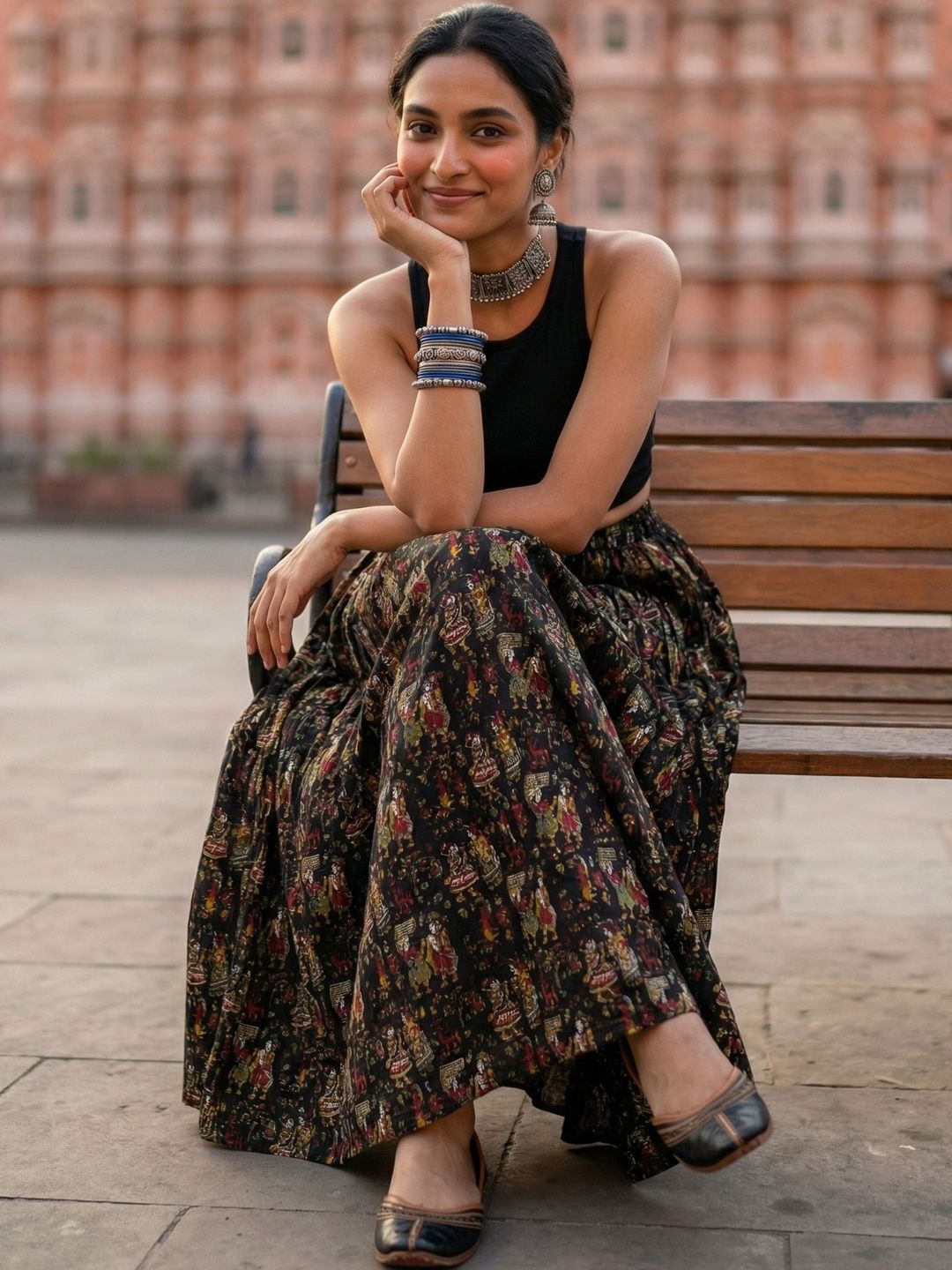 GAYRAA Women Pure Cotton Floral Maxi A-Line Skirt-image-15