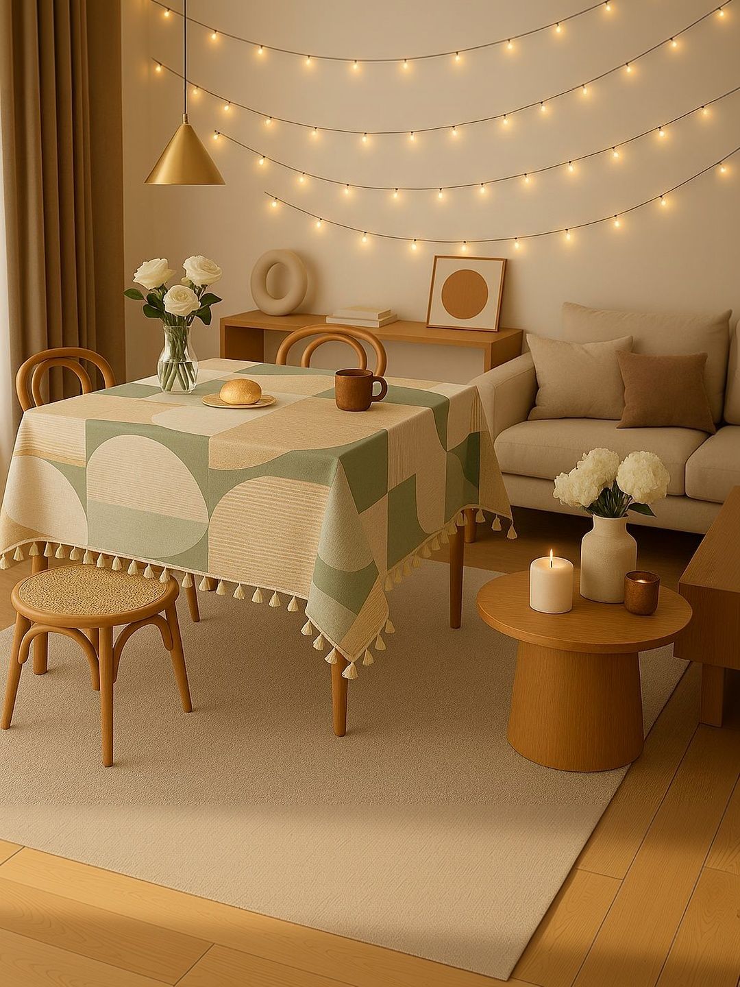 THROWPILLOW Green Geometric Printed Anti-Slip Table Cover with Embellished details-picture-32