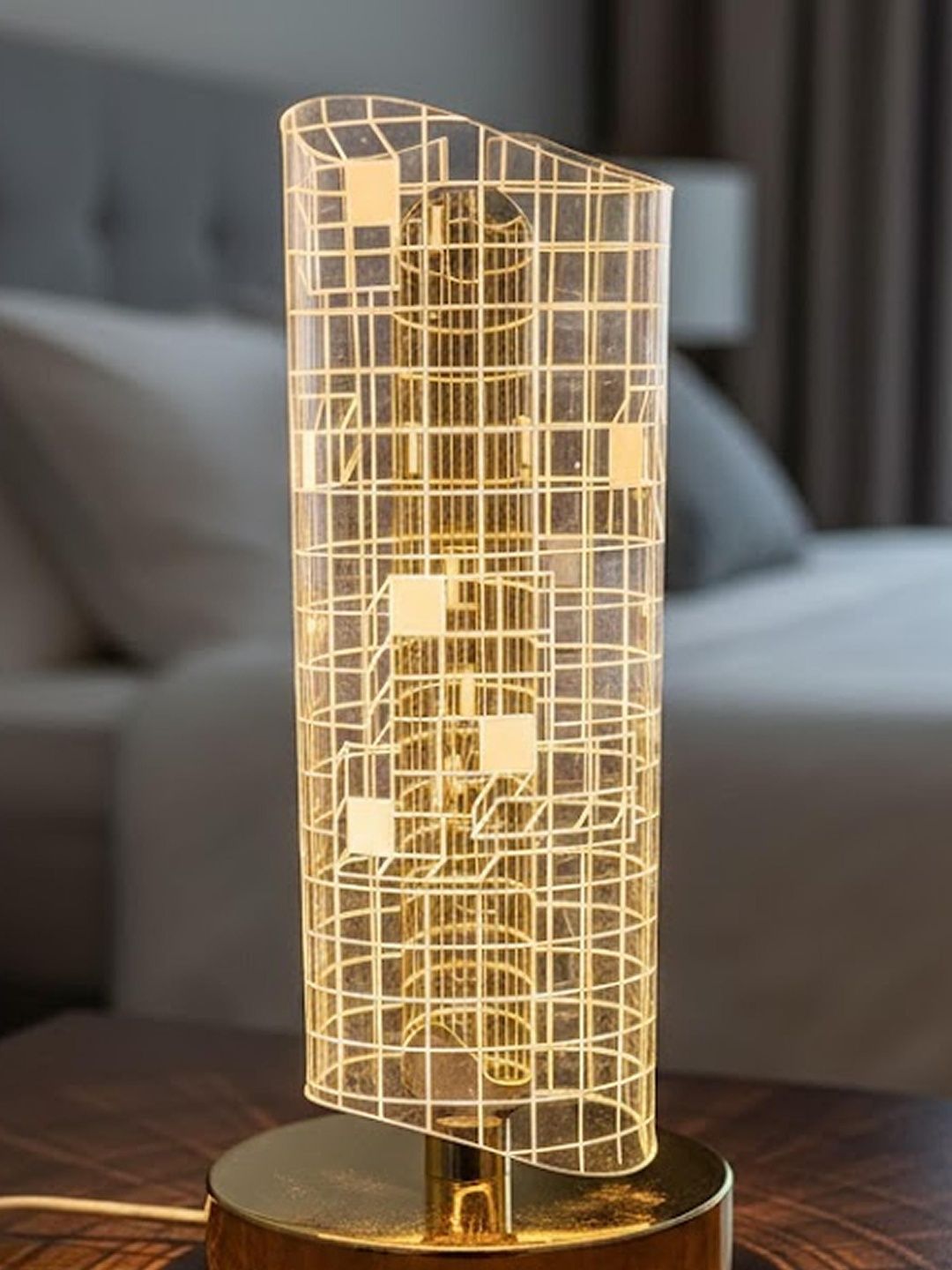 MPROW Gold-Toned Textured Acrylic Contemporary Abstract Shaped Table Lamp-image-49