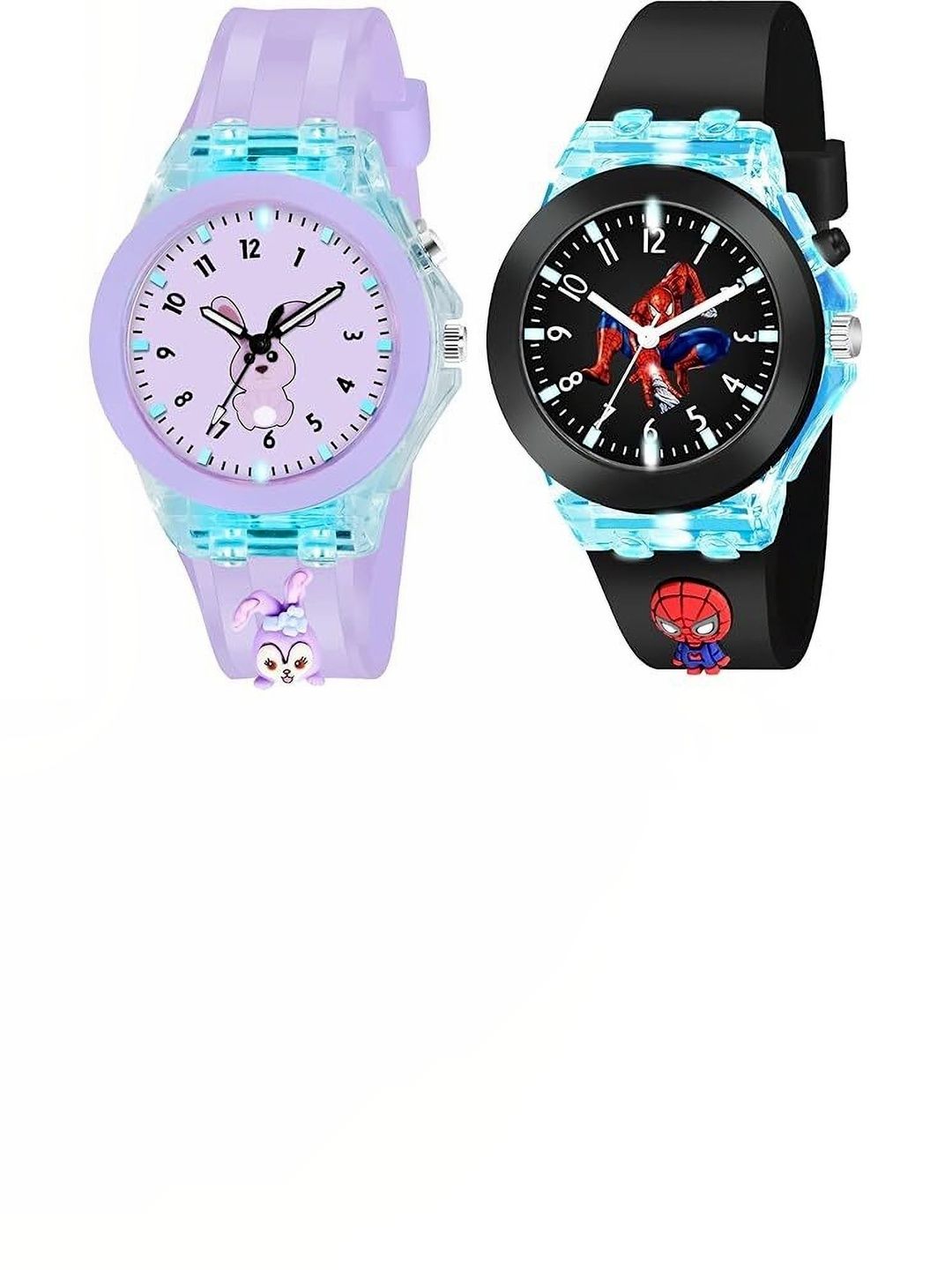 Brostin Unisex Kids Printed Dial & Straps Analogue Watch PURPLE BUNNY BLACK SPIDER PACK OF 2-picture-57