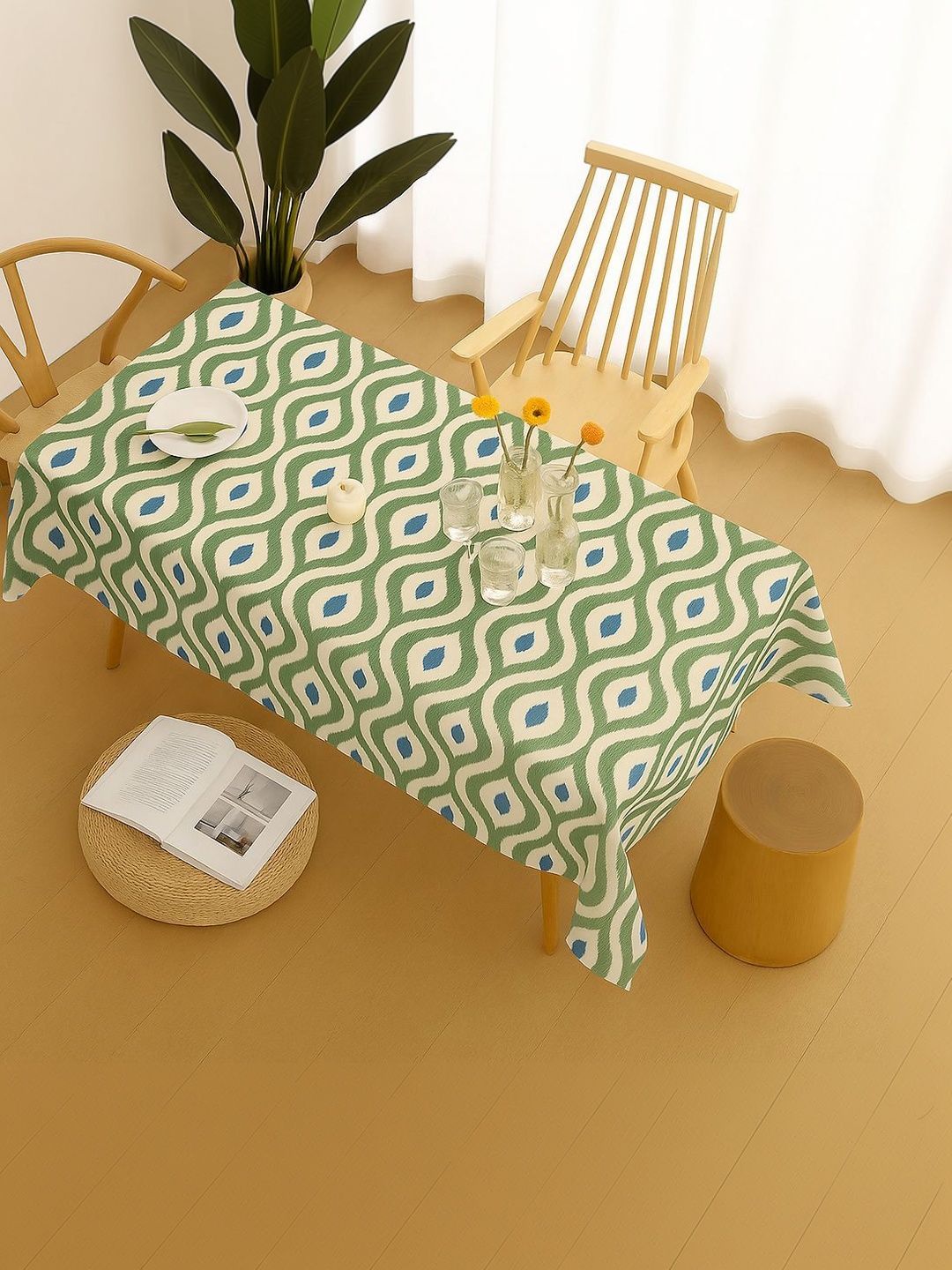 THROWPILLOW Olive Green Geometric Printed Anti-Slip 8-Seater Table Cover with Embellished details-image-33