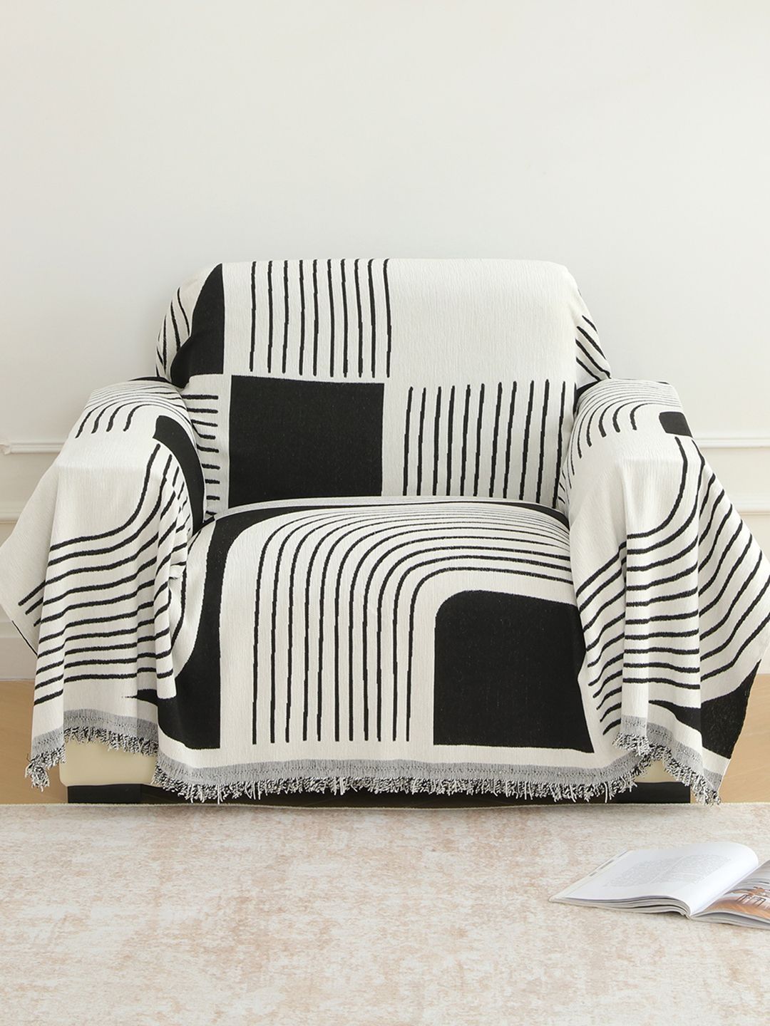 Story@home White & White Printed 1 Piece Sofa Cover-picture-19