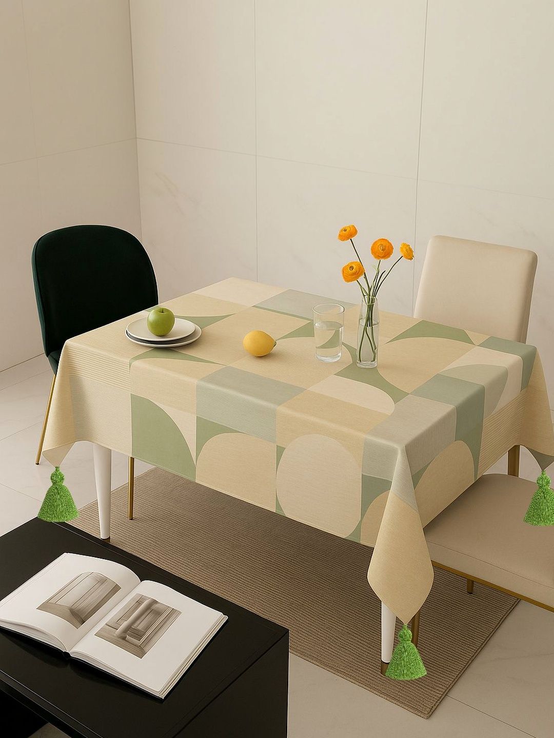 THROWPILLOW Green Geometric Printed Anti-Slip Table Cover with Embellished details-picture-20