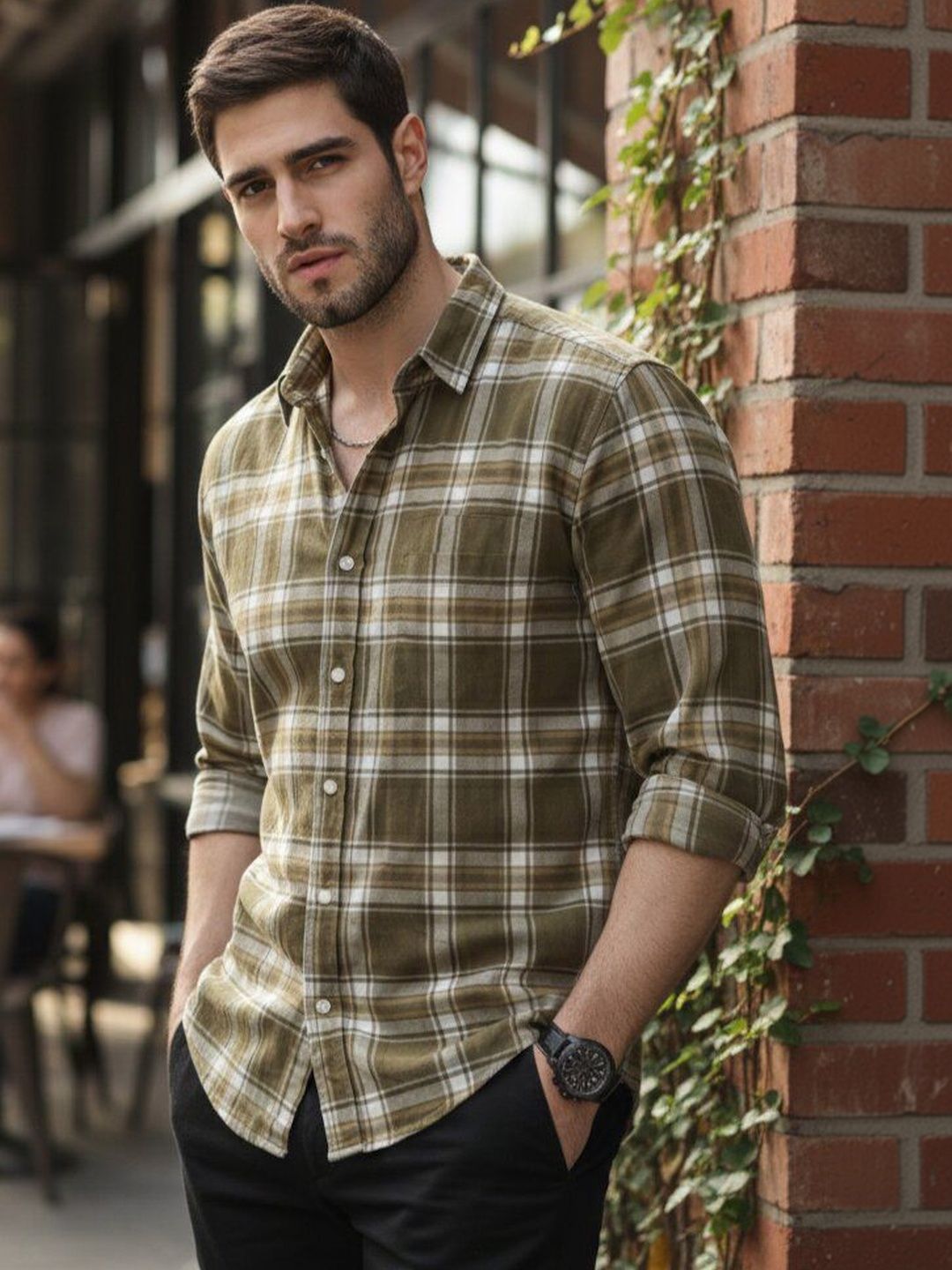 The Roadster Lifestyle Co Checked Pure Cotton Spread Collar Shirt-image-39