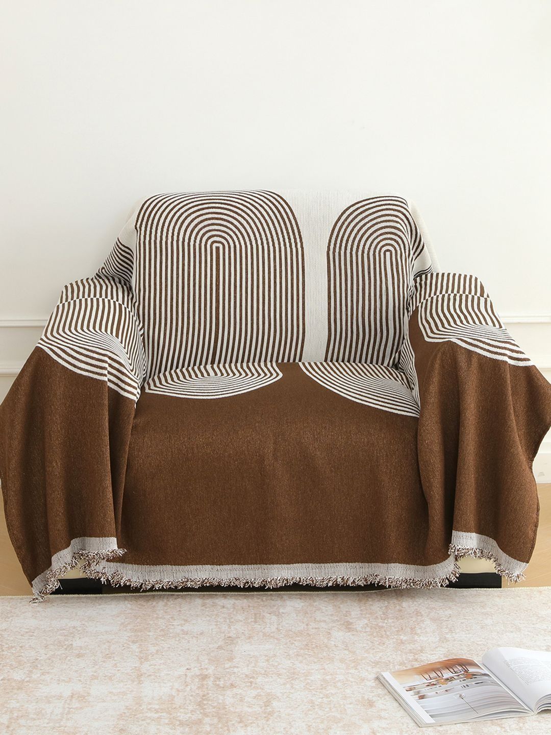 Story@home Brown & Brown Printed 1 Piece Sofa Cover