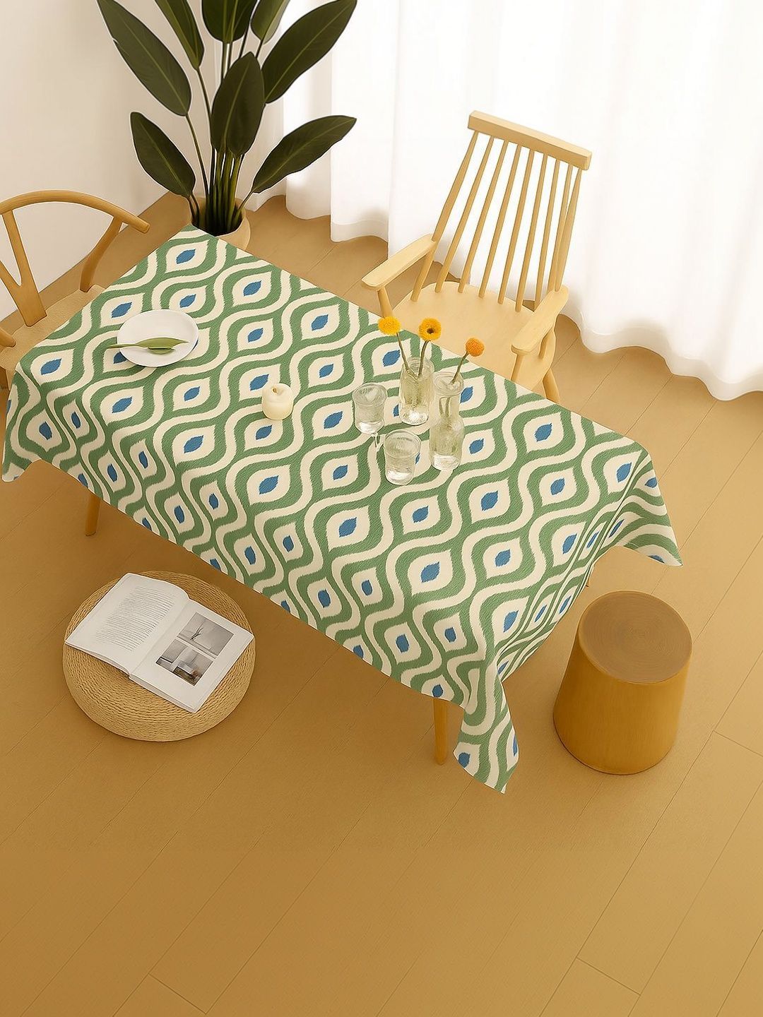 THROWPILLOW Olive Green Geometric Printed Anti-Slip 8-Seater Table Cover with Embellished details-image-34