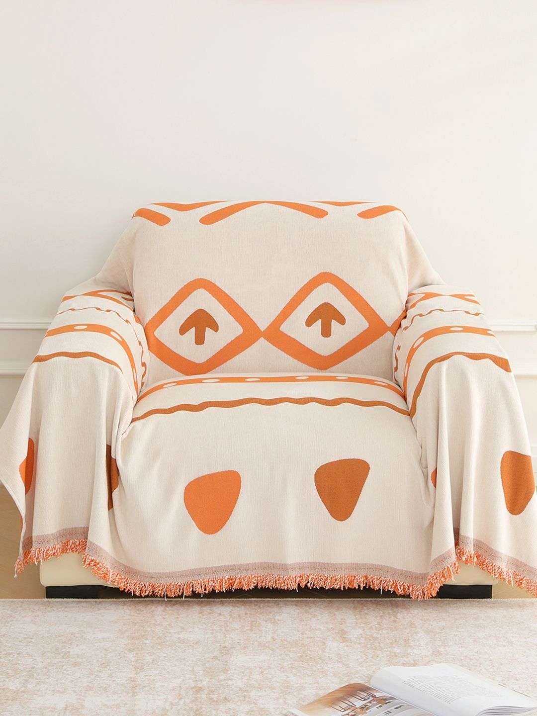 Story@home Off White & Cream-Coloured Printed 1 Piece Sofa Cover-picture-25