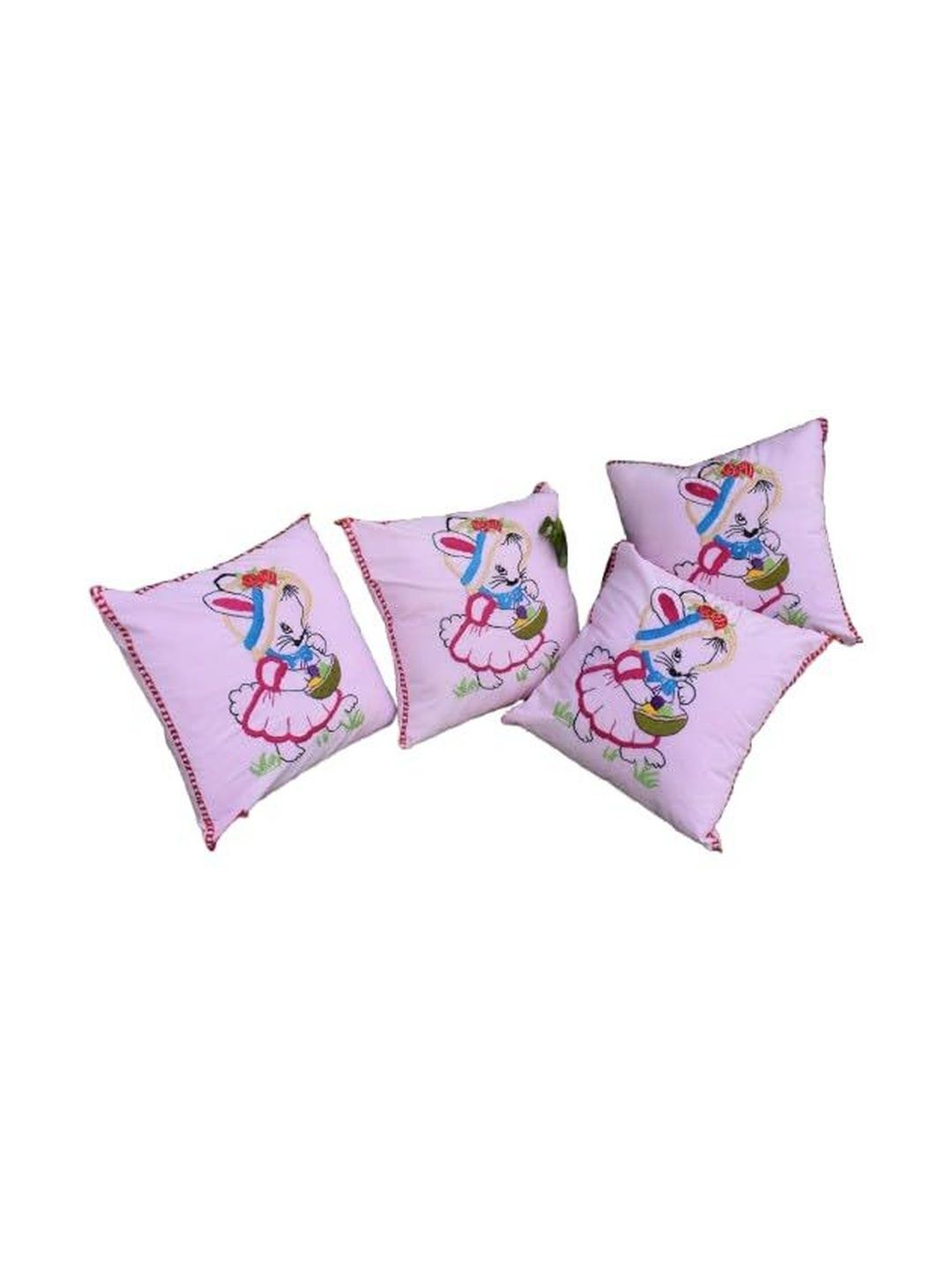 Swadha The Art of handcrafted Love Pink Set of 4 Embroidered Square Cushion Covers-image-49