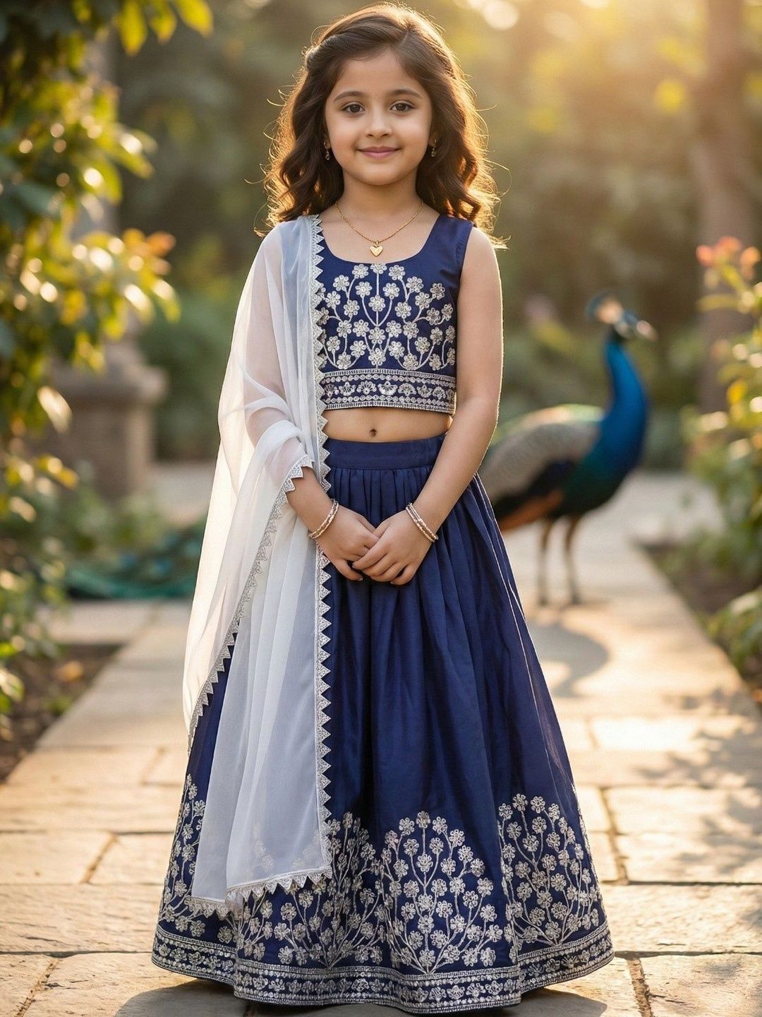 KALINI Girls Embroidered Thread Work Ready to Wear Lehenga & Blouse With Dupatta