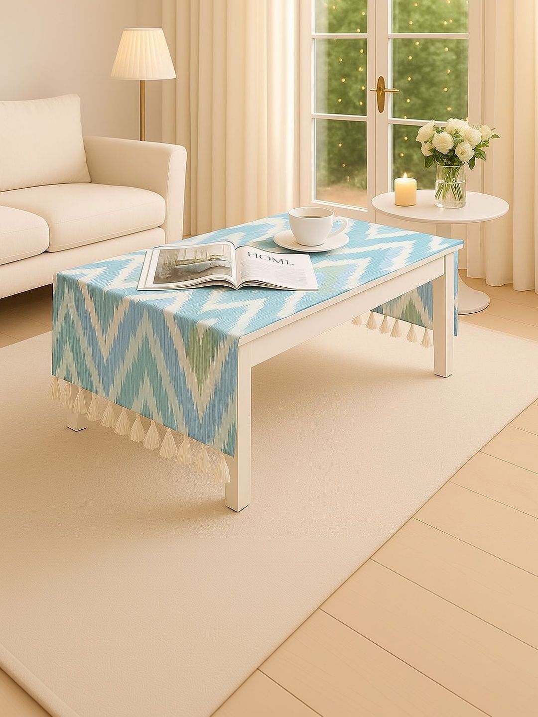 THROWPILLOW Sea Green Anti-Slip 6-Seater Table Cover with Embellished details-picture-30