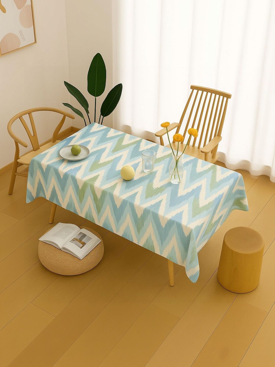 THROWPILLOW Aqua Blue Printed Printed Table Cover Size 52x96 Inch-picture-24