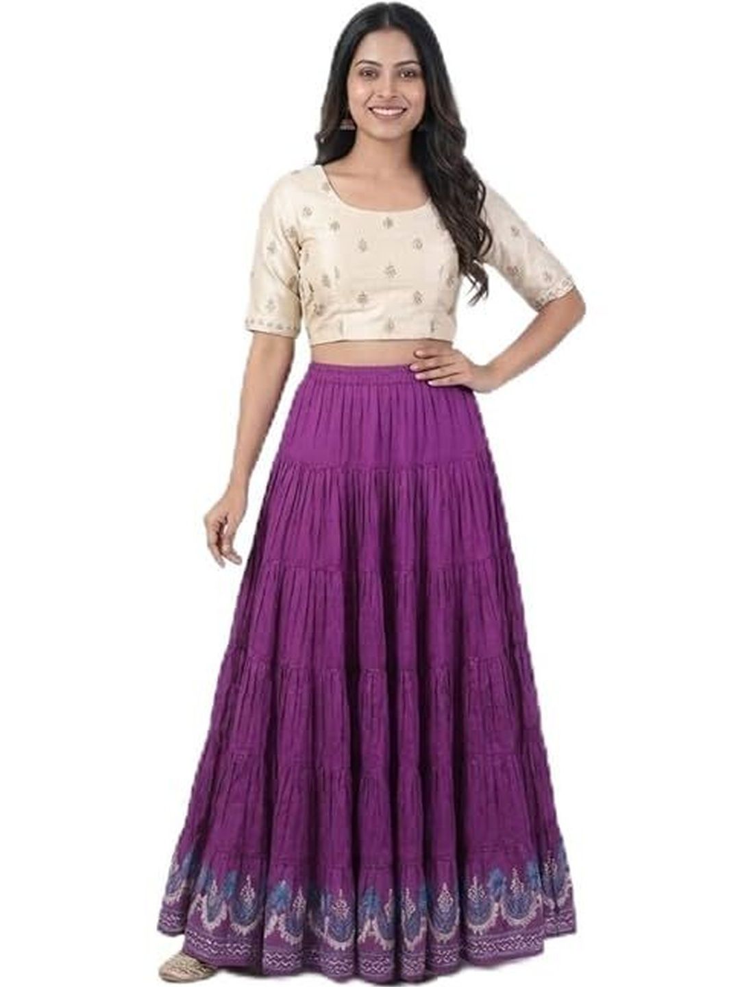 Fabrika16 Women Pure Cotton Blend Self Design Maxi Flared Skirt-picture-32