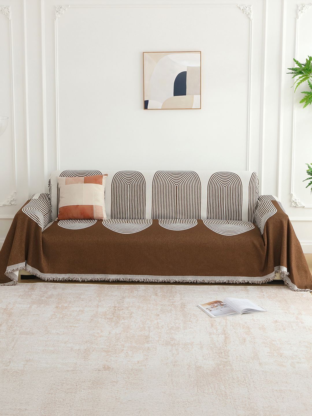 Story@home Brown & Brown Printed 1 Piece Sofa Cover