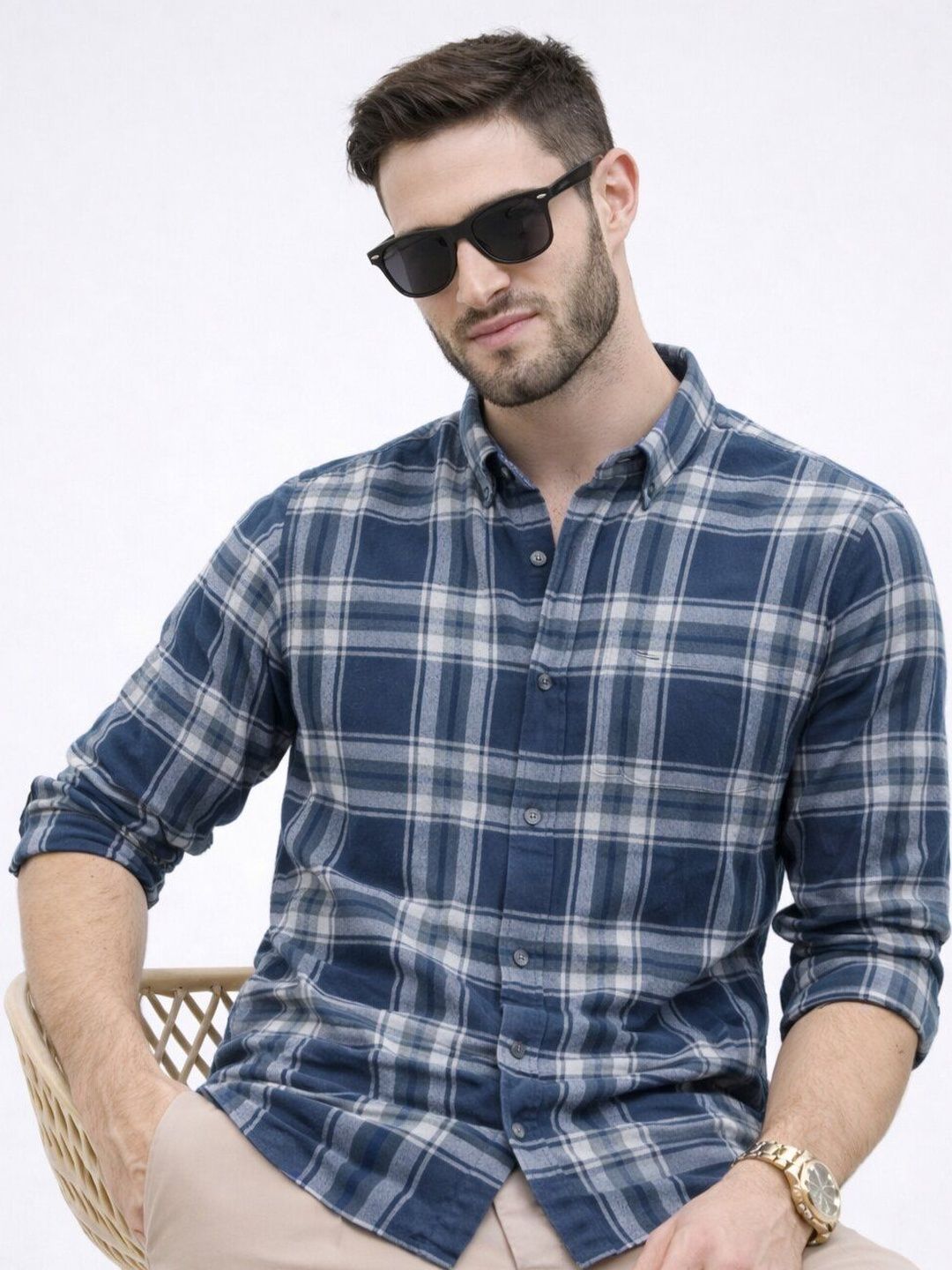 The Roadster Lifestyle Co Checked Pure Cotton Spread Collar Shirt-picture-27