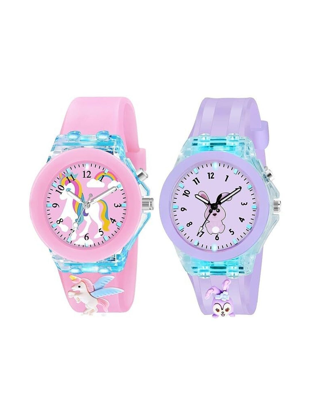 Brostin Unisex Kids Printed Dial & Straps Analogue Watch PURPLE BUNNY PINK UNICORN PACK OF 2-image-18