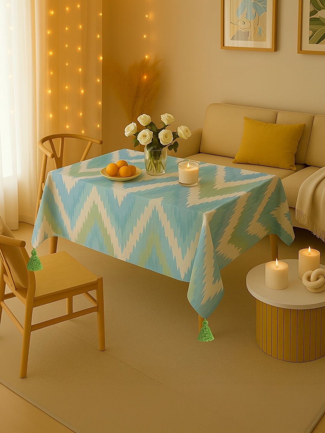 THROWPILLOW Sea Green Anti-Slip 8-Seater Table Cover with Embellished details-picture-7