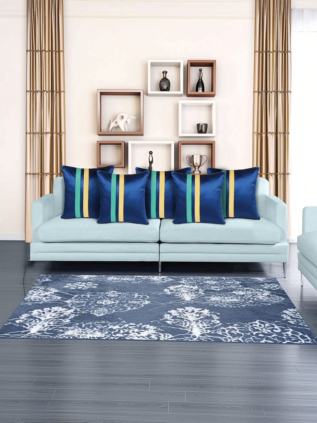 HOME9INE Blue Set of 5 Striped Square Cushion Covers-image-39