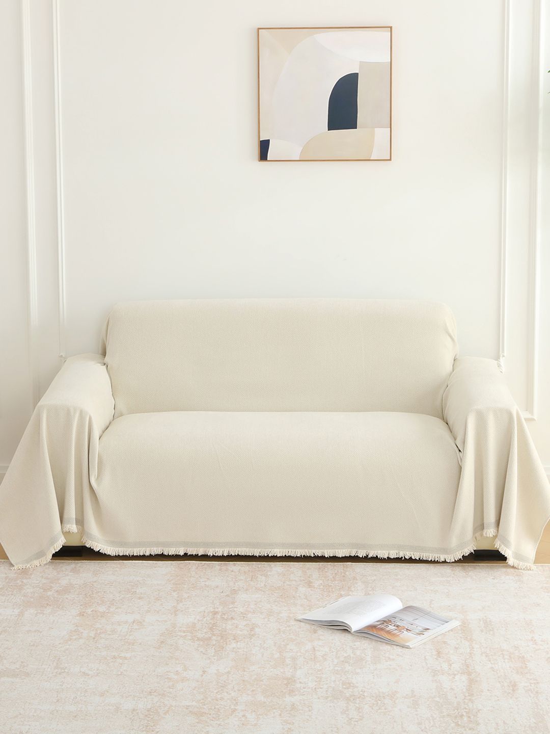 Story@home Off White & Off White Printed 1 Piece Sofa Cover-picture-23