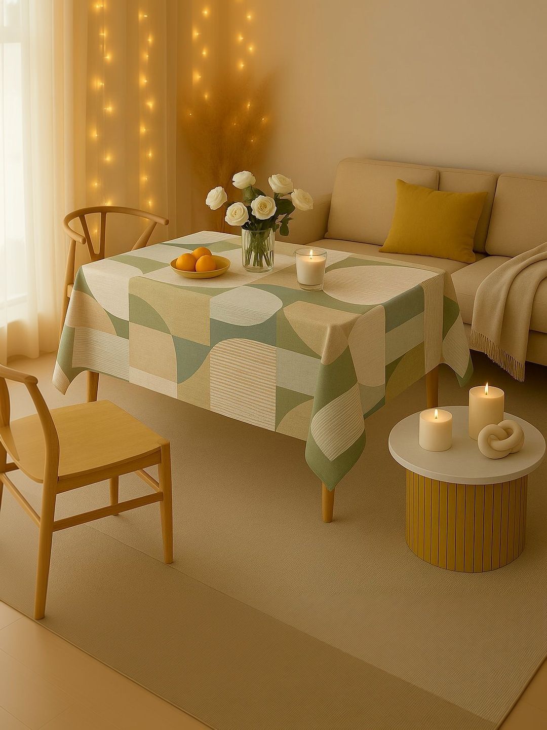 THROWPILLOW Green Geometric Printed Anti-Slip Table Cover with Embellished details-image-31