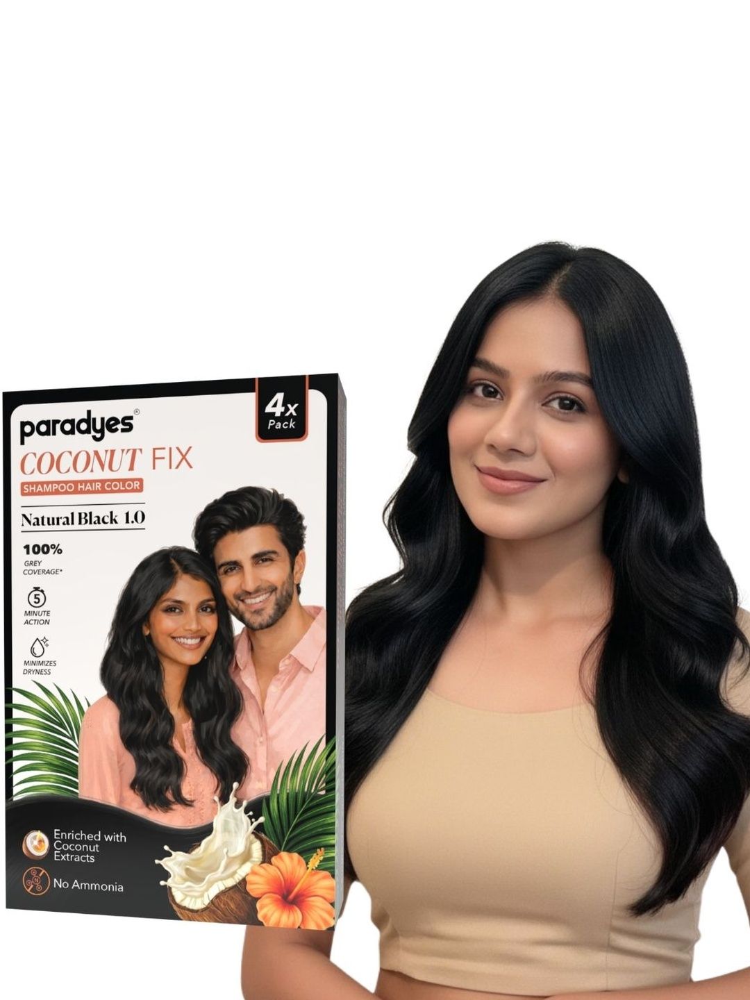 Paradyes Set Of 4 Coconut Fix Shampoo Hair Color - 100 ml - Natural Black 1.0-picture-24