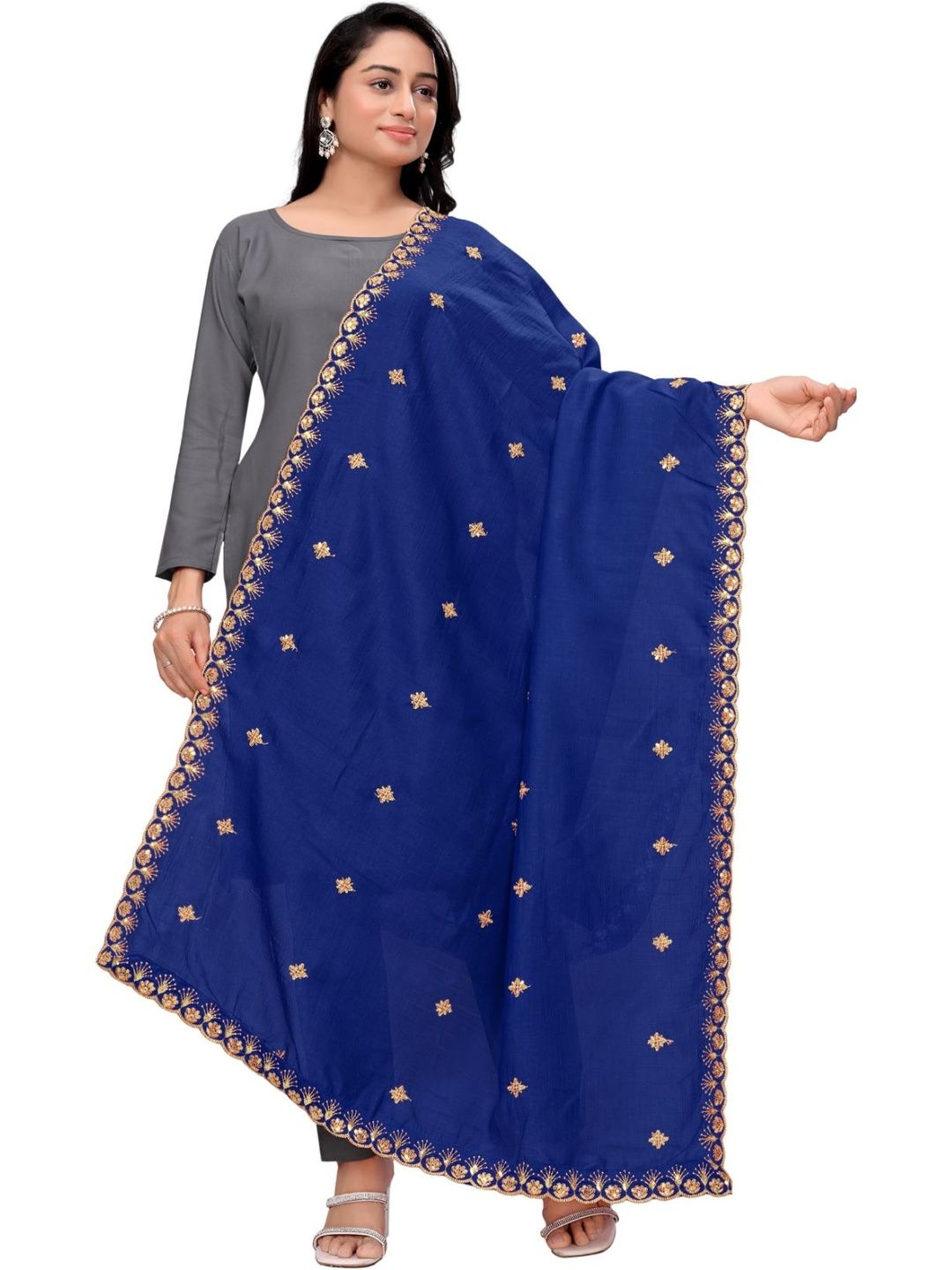 Kemza Ethnic Motifs Embroidered Art Silk Dupatta with Thread Work-picture-42
