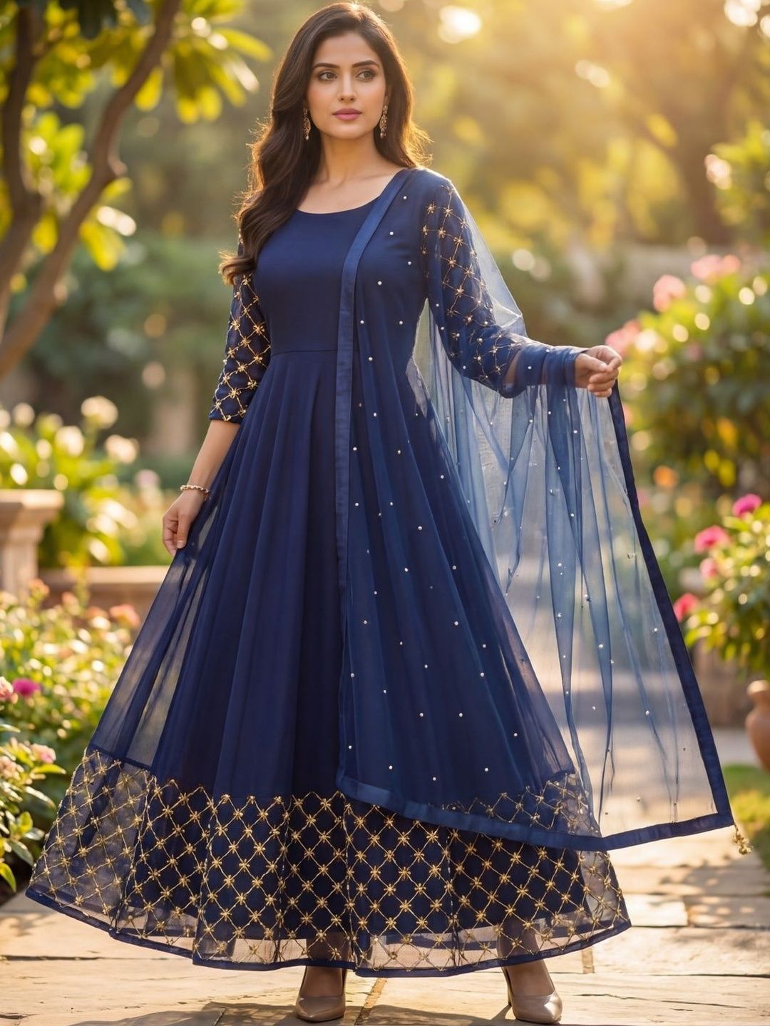 BLACK PATTI Women Embroidered Gown Dupatta Set-picture-51