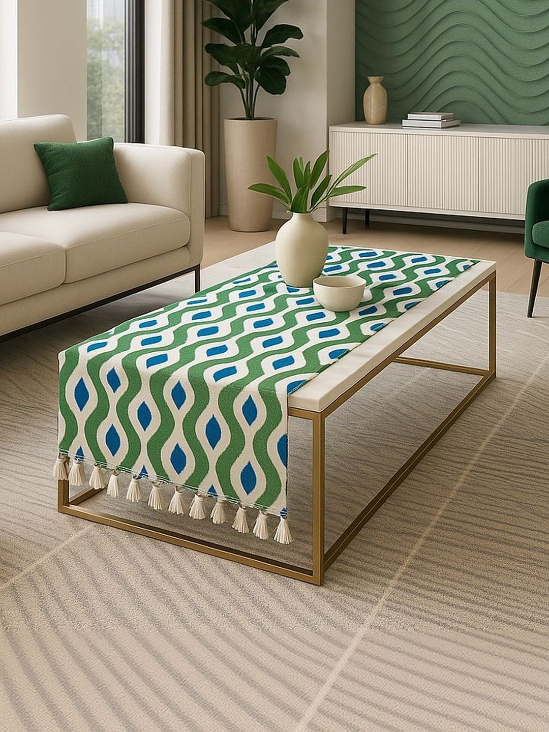 THROWPILLOW Olive Green Anti-Slip 8-Seater Table Cover with Embellished details-picture-42
