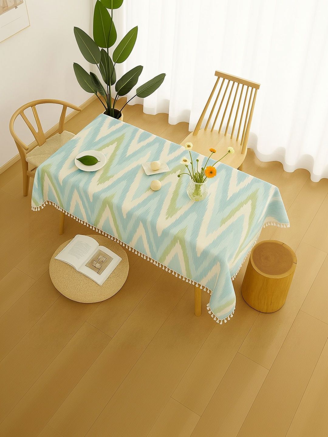 THROWPILLOW Sea Green Anti-Slip 8-Seater Table Cover with Embellished details-picture-21