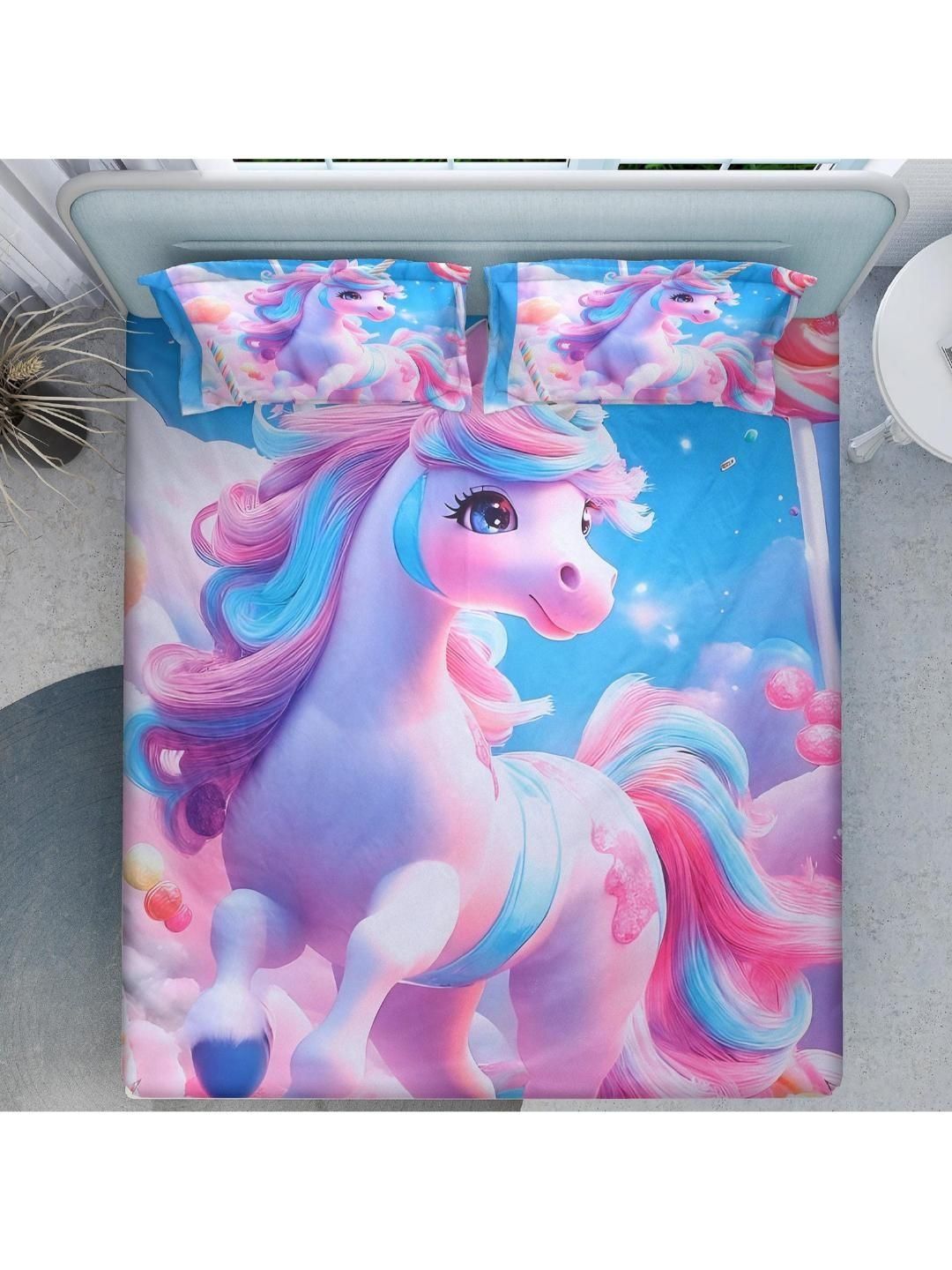 Furnish Factory Multicoloured Cartoon Characters King Bedsheet with 2 Pillow Covers-image-2