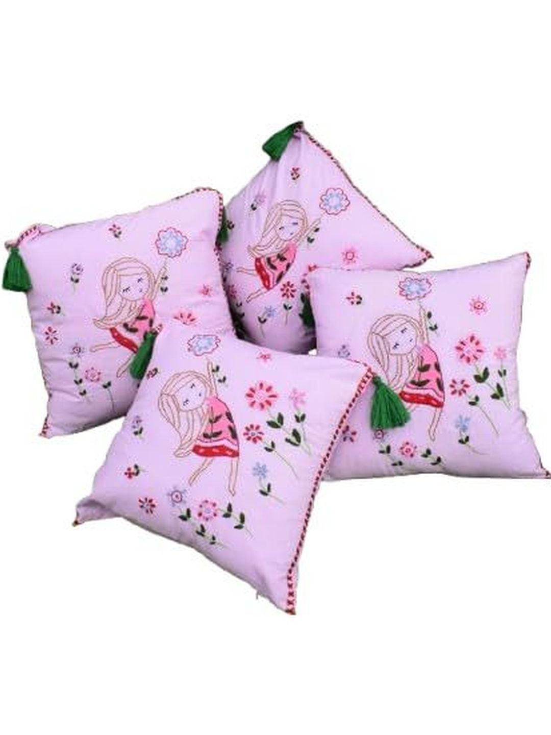Swadha The Art of handcrafted Love Pink Set of 4 Square Cushion Covers-image-22