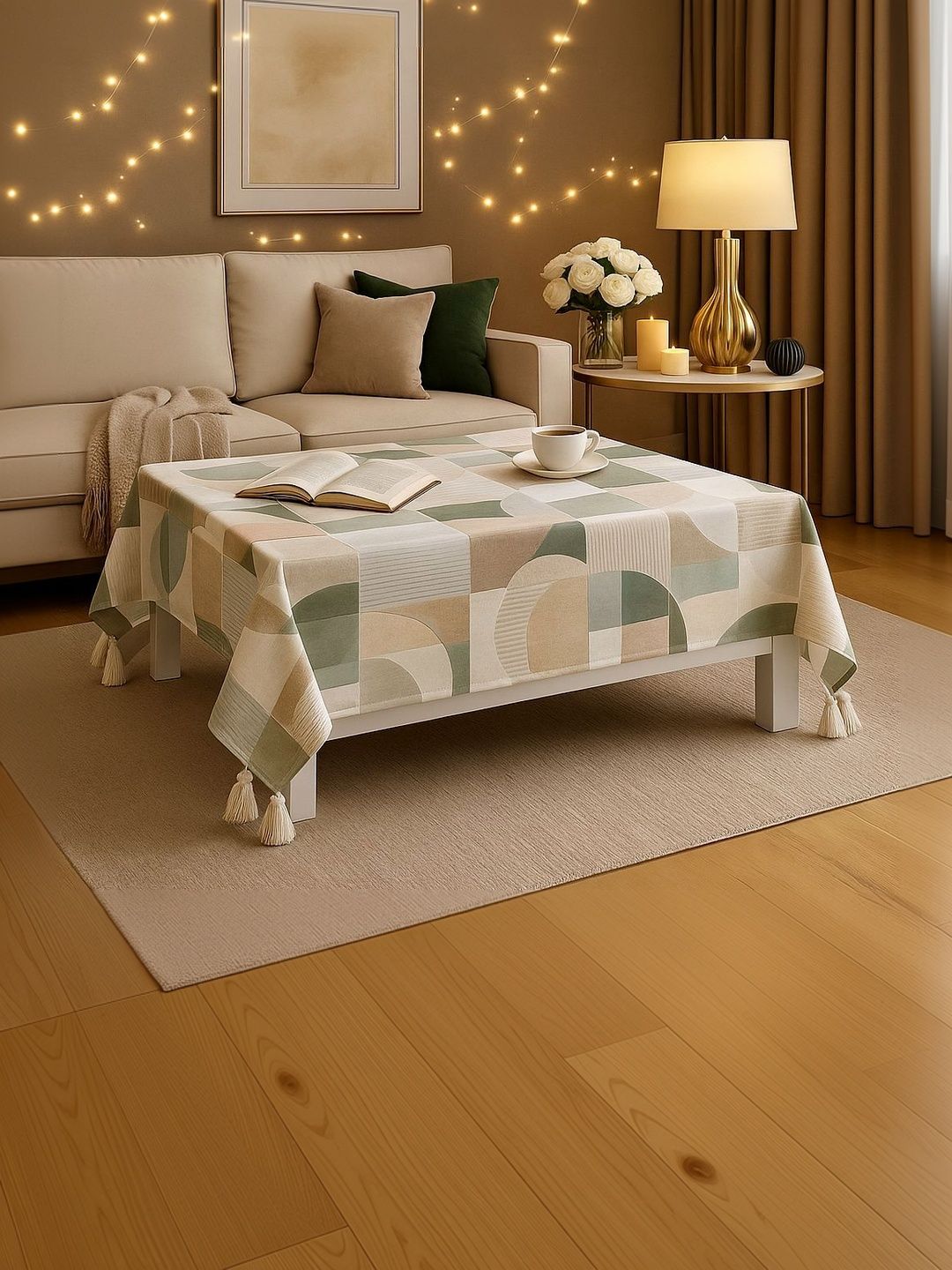 THROWPILLOW Abstract Harmony Printed Corner Tassels Lace Table Cover Size 52x108 Inch-image-13