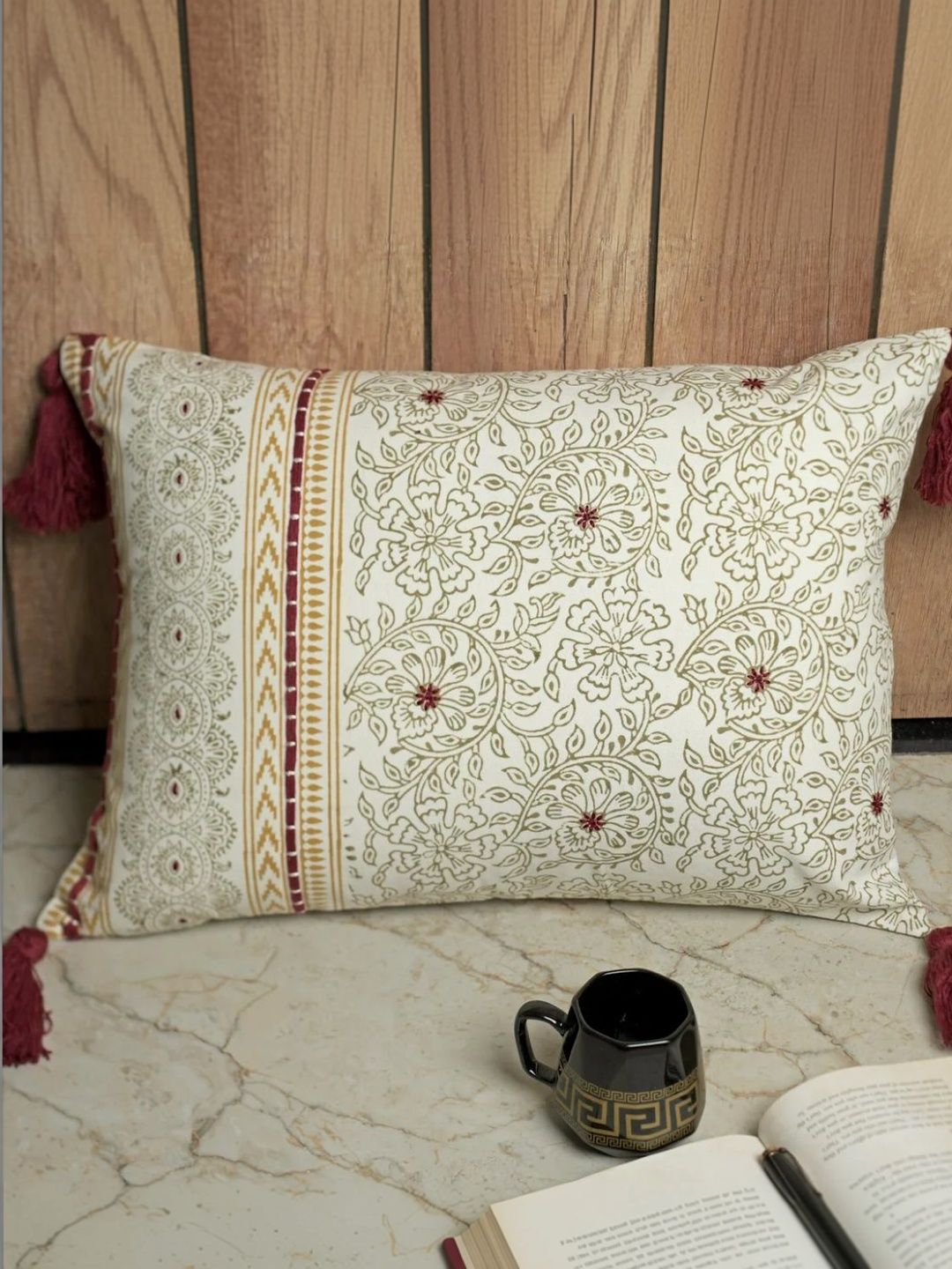 MODERN OASIS Green & Mustard Floral Rectangle Cushion Covers-picture-37