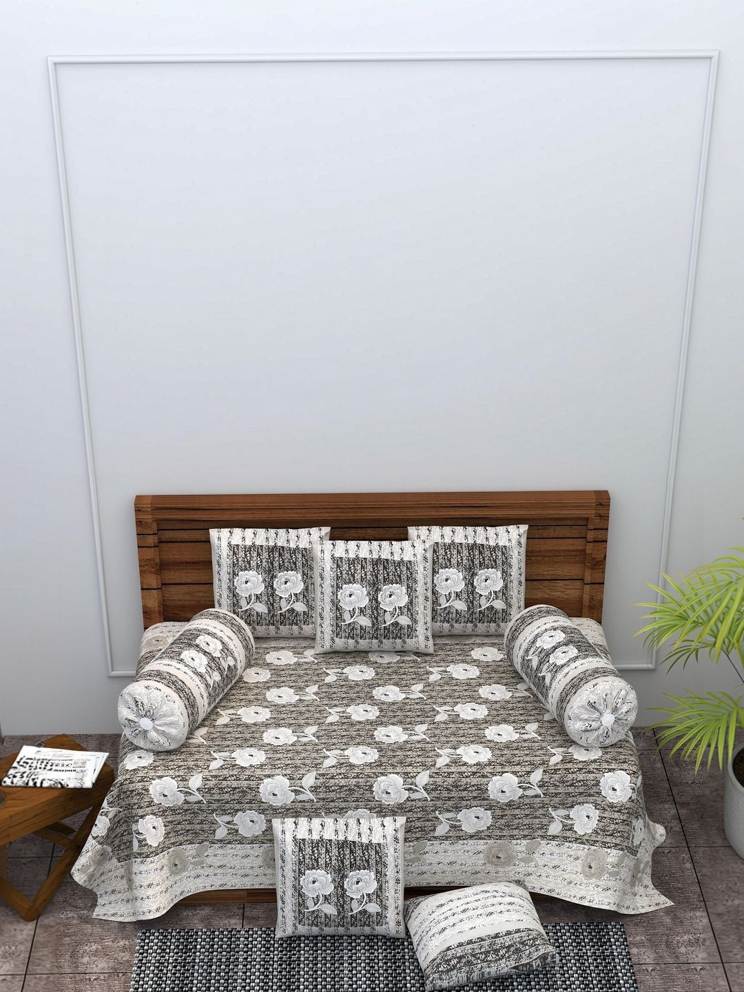 Monik Handicrafts Grey & White Jaipuri Printed Cotton 8-Pcs Diwan Set-picture-15